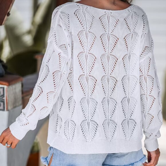 Cupshe Cutout Leaf V-Neck Cover-Up Top | Size S | NWT | White | Beach Layer - Picture 2 of 3